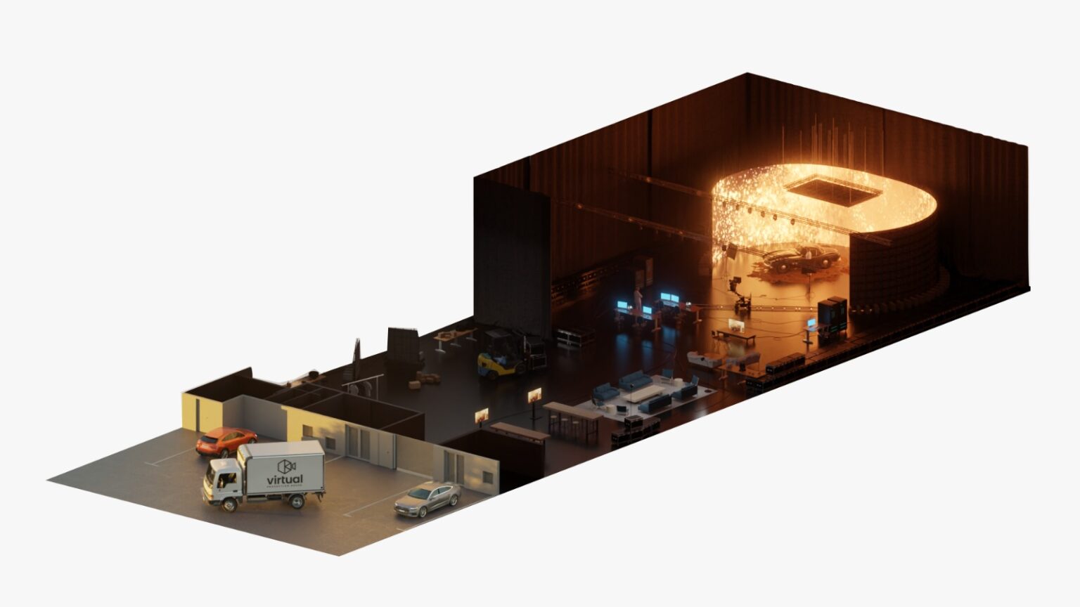 Plan 3D ensemble du studio XR de la Virtual Production House