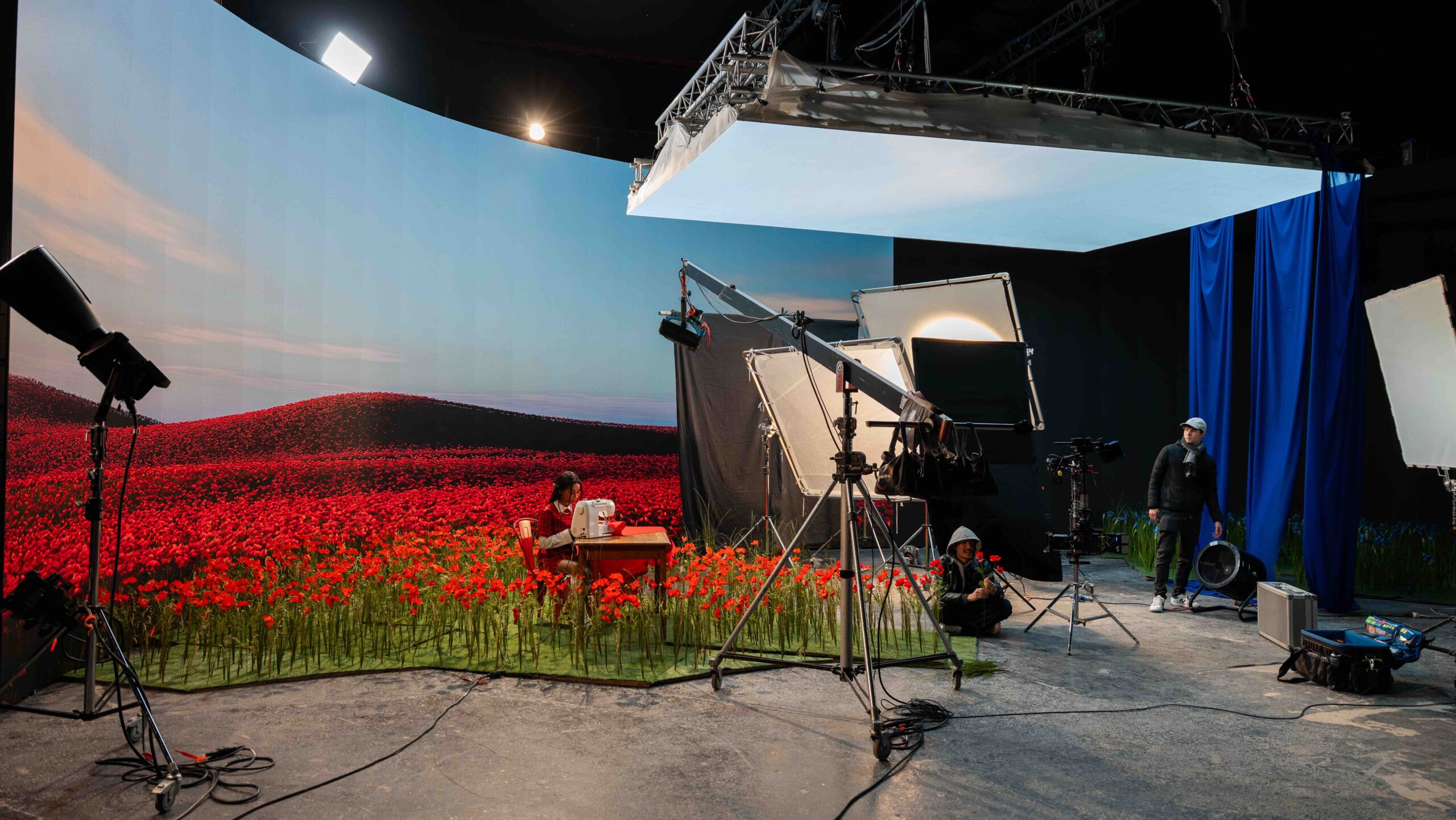 Univers floral généré par IA sur écran LED – monde 3 - coquelicots surréalistes